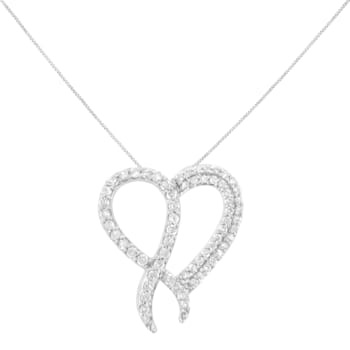 Sterling Silver 1ctw Diamond Heart and Ribbon 18" Pendant
w\chain(I-J Clarity, I2-I3 Color)