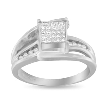 10K White Gold 1/3ctw Invisible Set Princess-cut Diamond Bypass Ring
(H-I Color, SI1-SI2 Clarity)