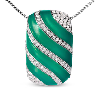 Sterling Silver Turquoise Enamel and 1/2 Cttw Diamond Block 18"
Pendant Necklace