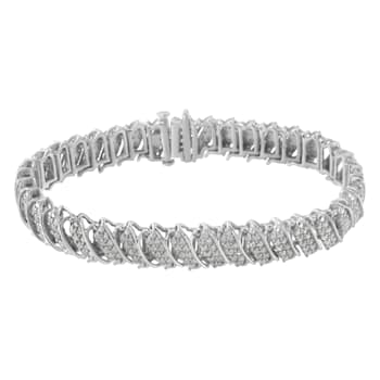 Sterling Silver 3.0ctw Diamond Multi Row Cluster Slanted Wave Link
Tennis Bracelet