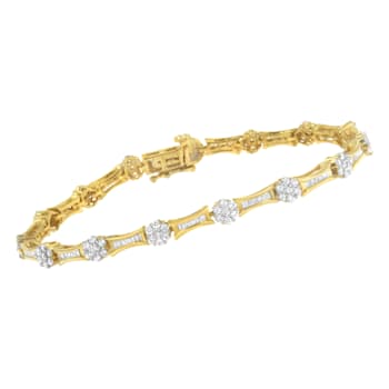 2.00ctw Round and Baguette White Diamond 10K Two-tone Gold Tennis Bracelet