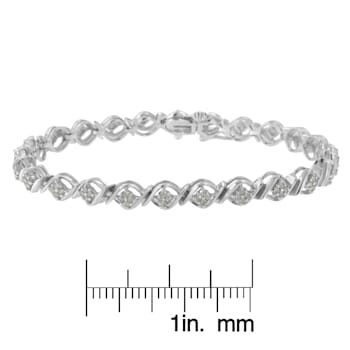 Sterling Silver 1.0ctw Diamond Cluster Link Bracelet