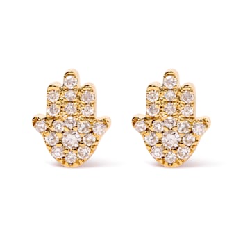10K Yellow Gold Diamond Accented Hamsa Stud Earrings (H-I Color, I1-I2 Clarity)