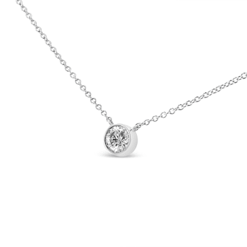 10K White Gold 1/2ct Round Diamond Modern Bezel-Set Solitaire Necklace
(H-I Color, SI2-I1 Clarity)