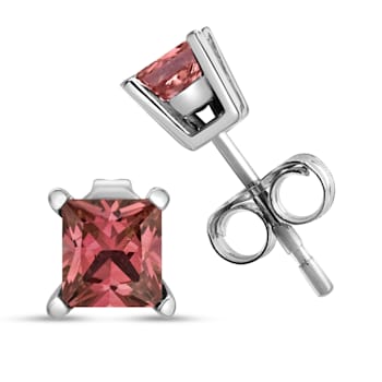 14K White Gold 1/2ctw Lab Grown Pink Princess Diamond Solitaire Stud Earrings