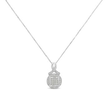0.33ctw Diamond Ribbon and Circle Cluster Sterling Silver Necklace