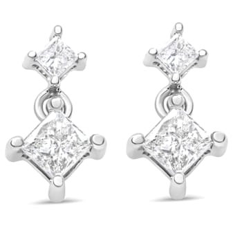 14K White Gold 3/8ctw Princess-Cut Diamond Double Dangle 2 Stone Stud
Drop Earrings