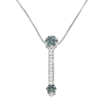14K White Gold 1/5ctw Blue Round Cut Diamond Drop Pendant w\chain (H-I, I1-I2)