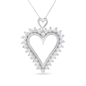 Sterling Silver 1 3/4ctw Round Diamond Lined Open Heart Pendant w\chain 18"