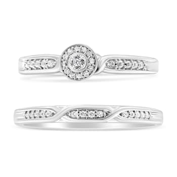 Sterling Silver Diamond Accent Frame Twist Shank Bridal Set Ring and Band