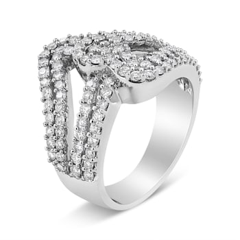 14K White Gold 1 1/2ctw Diamond Open Double Heart Bypass Ring Band (H-I
Color, VS1-VS2 Clarity)