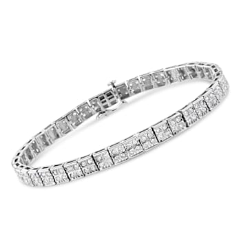 Sterling Silver 2.0ctw Prong Set Round-Cut Diamond 4 Stone Box Link Bracelet
