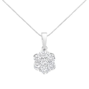 14K White Gold 1ctw Round Diamond 7 Stone Flower 18" Pendant
w\chain(F-G Color, VS1-VS2 Clarity)