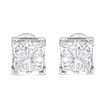 10K White Gold 3/4ctw Invisible Set Princess-Cut Diamond Composite
Square Stud Earrings