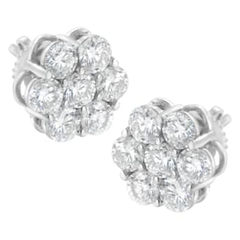 Sterling Silver 2.0ctw Floral 7 Stone Diamond Stud Earring