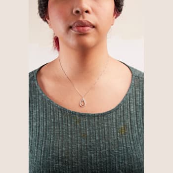 14K Two-Tone Gold Round Diamond Double Burst Pendant Necklace 1/4ctw