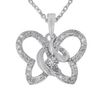 Sterling Silver 1/4ctw Prong-Set Diamond Butterfly 18" Pendant
w\chain(H-I Color, I1-I2 Clarity)