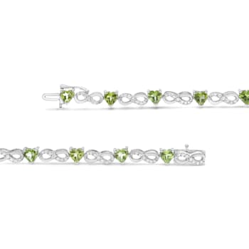 Sterling Silver 1.0ctw Diamond and Lab Created Green Heart-Shaped
Peridot Infinity Link Bracelet