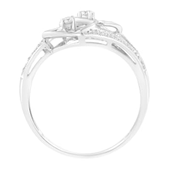 14KT White Gold 1/10 cttw Diamond Twin Heart Ring - Size 6.5