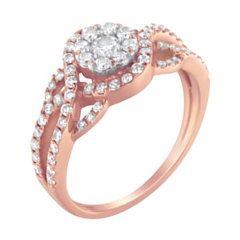 0.75ctw Diamond Floral Cluster 10K Rose Gold Ring