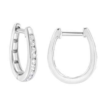 10K White Gold 1/4ctw Channel Set Diamond Hoop Earrings