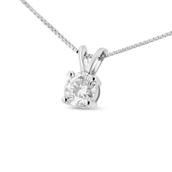 14K White Gold 1/4ctw Round Cut Lab Grown White Diamond 4-Prong
Solitaire Pendant w\chain 18"