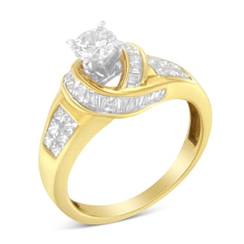 14K Yellow Gold Round, Baguette and Princess Cut Diamond Ring (1 1/8ctw,
H-I Color, SI2-I1 Clarity)