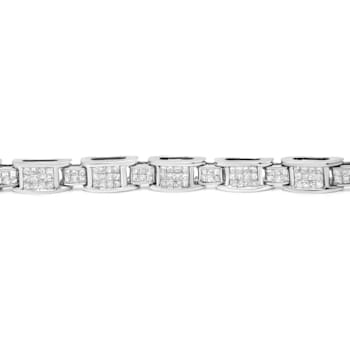 5.0 Cttw Diamond Invisible Set 14K White Gold Alternating Size D Shaped
Links Tennis Bracelet