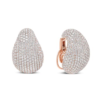 18K Rose Gold Micro Pave Diamond Sculptural Design Omega Clip Statement Earrings