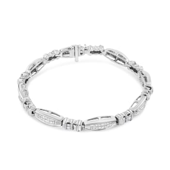 14K White Gold 2.0ctw Channel-Set Alternating Baguette and Princess-Cut
Diamond Link Bracelet