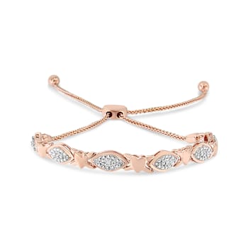 14K Rose Gold Over Sterling Diamond Accent Marquise Shape and Heart
Links Bolo - Adjustable 6" to 9"