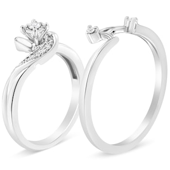 Sterling Silver 1/10ctw Diamond Swirl and Bypass Bridal Set Ring and Band