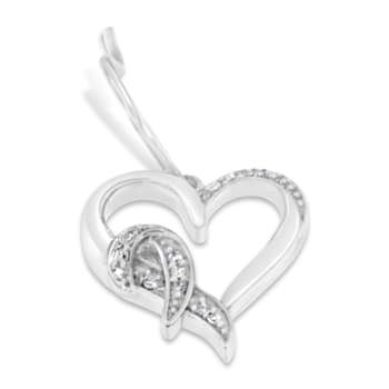 Sterling Silver Round Cut Diamond Heart Dangle Earrings .09ctw
