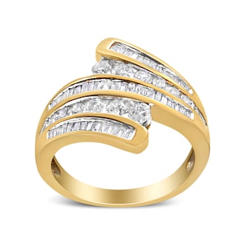 10K Yellow Gold 1ctw Round and Baguette Diamond Bypass Ring (H-I Color,
I1-I2 Clarity) - Ring Size 7