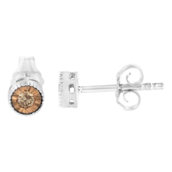 Sterling Silver 1/10ctw Round Brilliant-Cut Champagne Diamond
Miracle-Set Stud Earrings