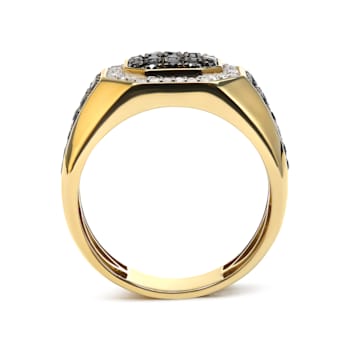 Men's 14K Yellow Gold Over Sterling Silver 1 1/4ctw White and Black
Diamond Signet Band