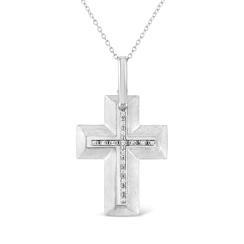 .925 Sterling Silver Prong-Set Diamond Accent Bold Cross 18"
Pendant Necklace