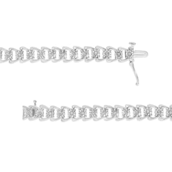 Rhodium Over Sterling Silver 1/2 Cttw Diamond Wave Style Tennis Bracelet