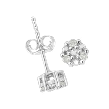 Sterling Silver 1/10ctw Prong Set Round-Cut Trio Diamond Stud Earrings