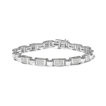 14K White Gold 2.0ctw Princess Diamond Invisible Set Link Bracelet (H-I
Color, SI2-I1 Clarity) - 7"