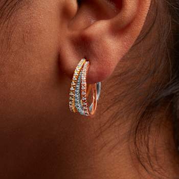 14K Tri-Toned Gold 1/3 Cttw Diamond Triple Hoop Earrings (I-J Color,
I2-I3 Clarity) - 22 MM