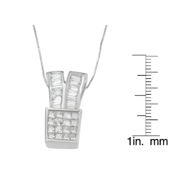 14K White Gold 1 1/3ctw Princess and Baguette Cut Diamond Pendant
w\chain(H-I, SI1-SI2)