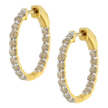 10K Yellow Gold Over Sterling Silver Diamond Hoop Earrings 2.0ctw