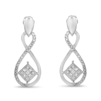 Sterling Silver Round-Cut Diamond Accent Tilted Square and Infinity Drop Earrings