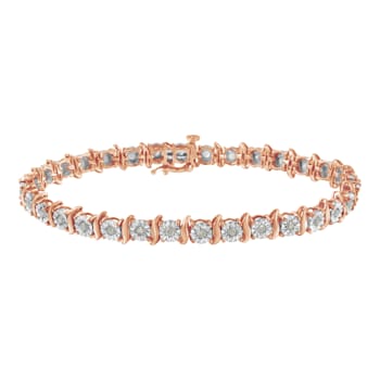 10K Rose Gold Over Sterling Silver 1.0 Cttw Diamond S-Curve Link Tennis
Bracelet, Size 7"