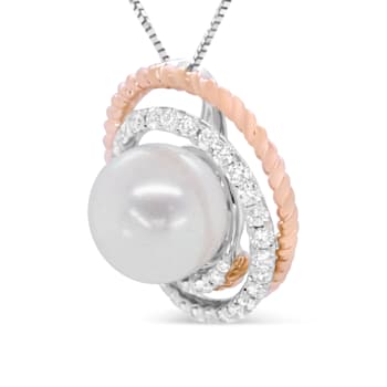 14K Two-tone Gold 3/8ctw Pave Diamond and 9mm Round Pearl Spiral
18" Pendant w\chain