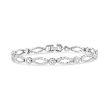 Sterling Silver 1 1/2 Cttw Diamond Studded Circle and Kite-Shaped
Vintage-Style Link Bracelet