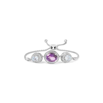 Sterling Silver Amethyst and Blue Topaz with Diamond Accent Lariat
4”-10” Adjustable Bolo Bracelet
