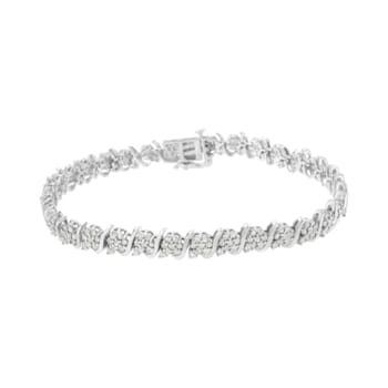 Sterling Silver 2.75ctw Diamond Floral Cluster Link Bracelet