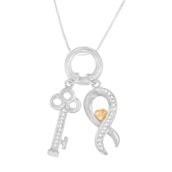10K Gold Over Sterling Silver Two-Tone 1/6ctw Diamond Symbol Key Pendant w\chain